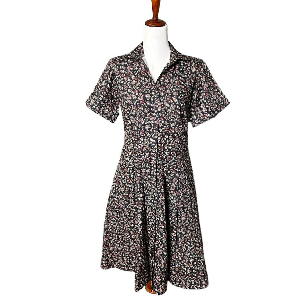 Brooks Brothers Black Floral Midi Dress
